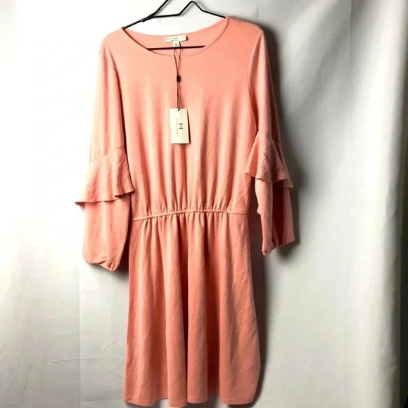 NWT HALSTON DRESS W/ FLOUNCE ALEEVE WOMENS SIZE SMALL PINK QUARTZ COLOR - Picture 1 of 13